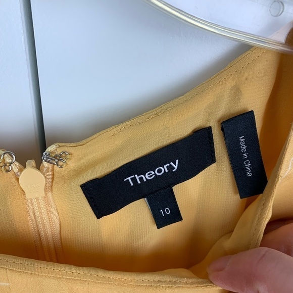 Theory Size 10 Midi Maxi Dress Adelina Ginkgo Leaf Yellow Sleeveless - Picture 3 of 7